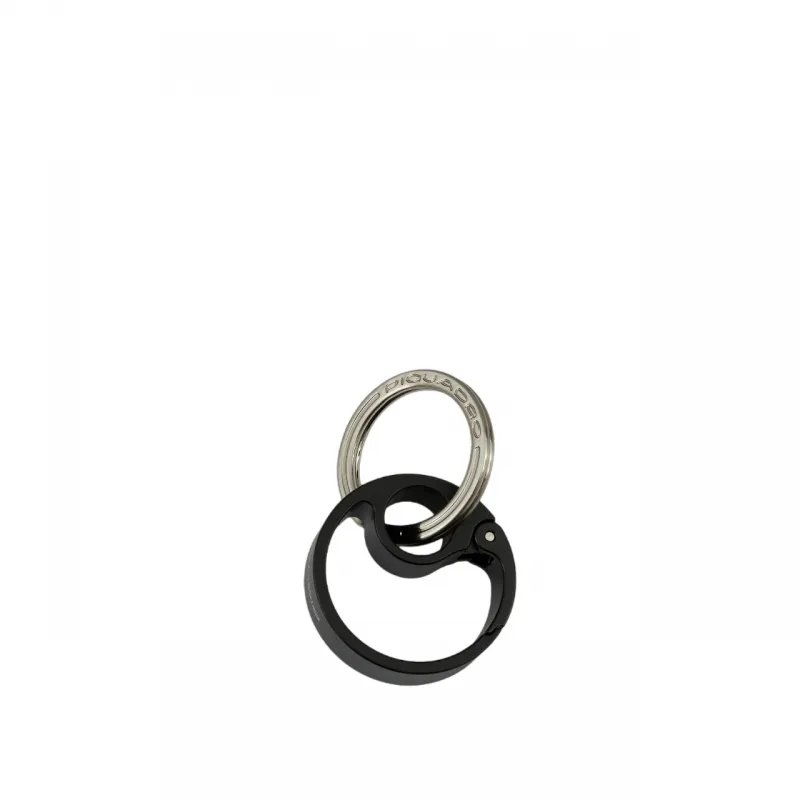 Piquadro round metal key ring with snap hook, black 2
