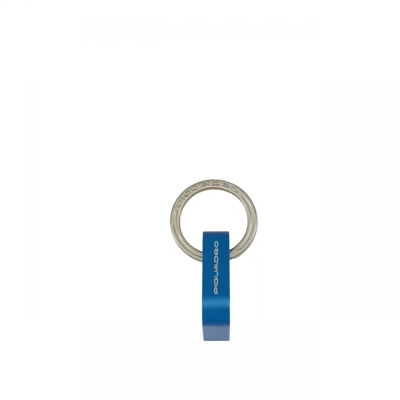 Piquadro metal key ring with triangular snap hook, blue