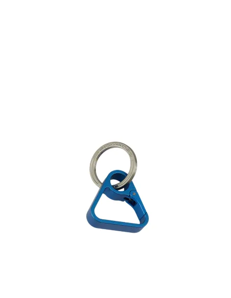 Piquadro metal key ring with triangular snap hook, blue