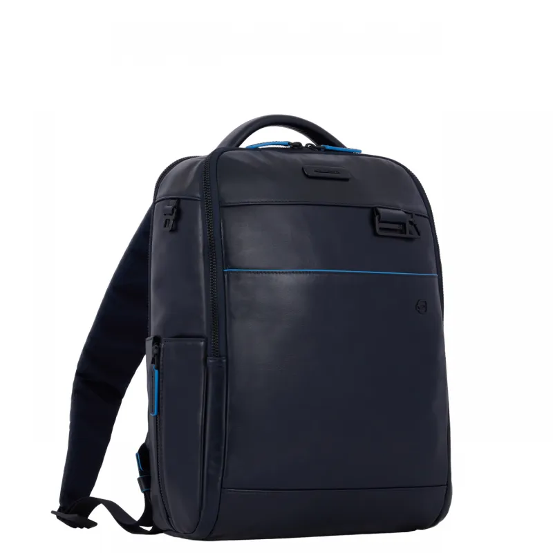 Piquadro Blue Square Revamp 14" laptop leather backpack,... 2