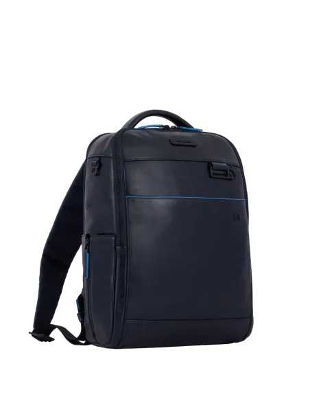 Piquadro Blue Square Revamp 14" laptop leather backpack, blue