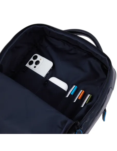 Piquadro Blue Square Revamp 14" laptop leather backpack, blue