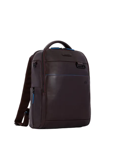 Piquadro Blue Square Revamp 14" laptop leather backpack, dark brown