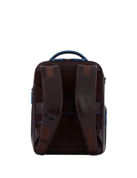 Piquadro Blue Square Revamp 14" laptop leather backpack, dark brown