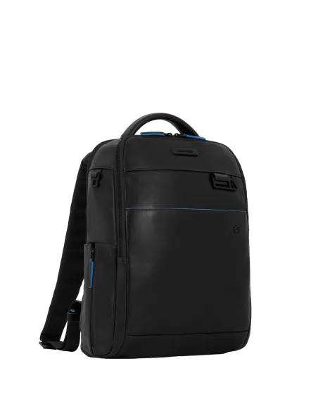 Piquadro Blue Square Revamp 14" laptop leather backpack, black