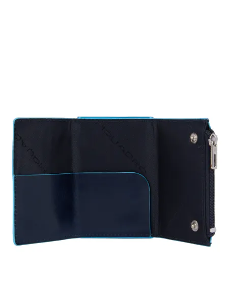 Piquadro Blue Square Compact Wallet für Scheine mit Münz-Fach, blau