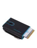 Porta banconote con porta monete e carte di credito con sistema scorrevole Piquadro Blue Square, nero