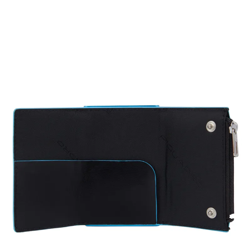 Porta banconote con porta monete e carte di credito con sistema scorrevole  Piquadro Blue Square, nero