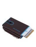 Piquadro Blue Square Compact Wallet für Scheine mit Münz-Fach, Dunkelbraun