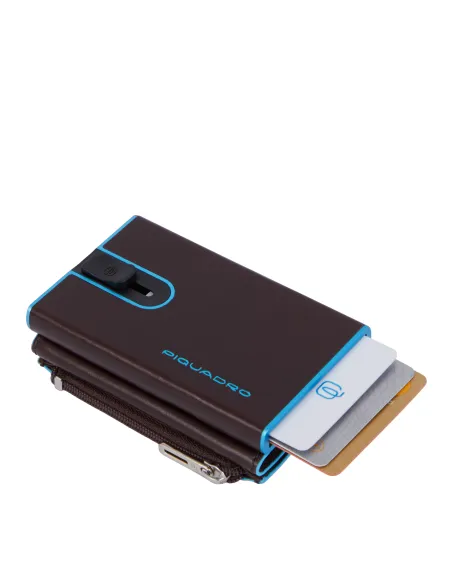 Piquadro Blue Square Compact Wallet für Scheine mit Münz-Fach, Dunkelbraun