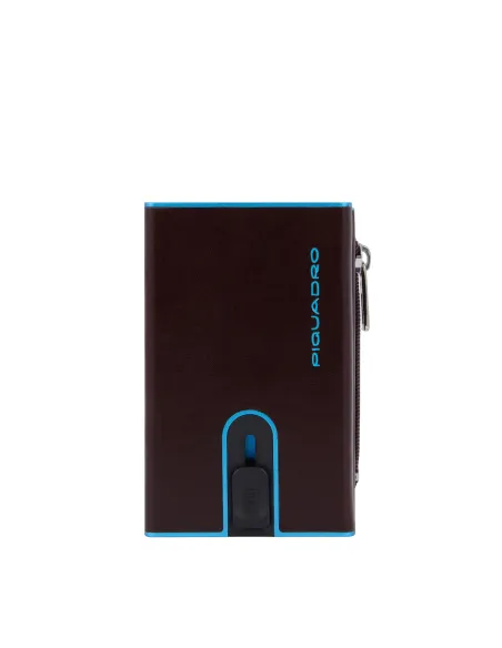 Piquadro Blue Square Compact Wallet für Scheine mit Münz-Fach, Dunkelbraun