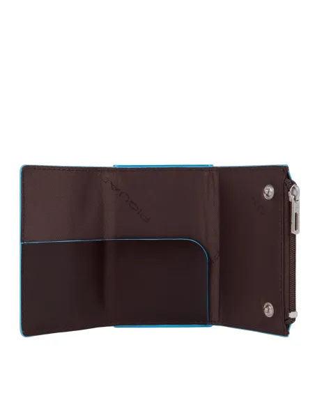 Porta banconote con porta monete e carte di credito con sistema scorrevole Piquadro Blue Square, moro