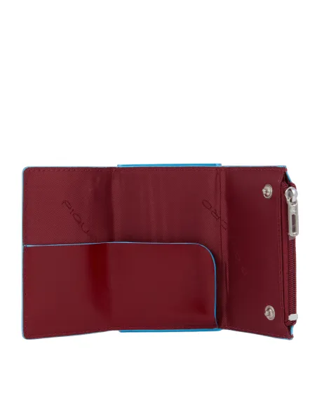 Piquadro Blue Square Compact wallet for cash and credit cards with sliding system and coin pocket, red