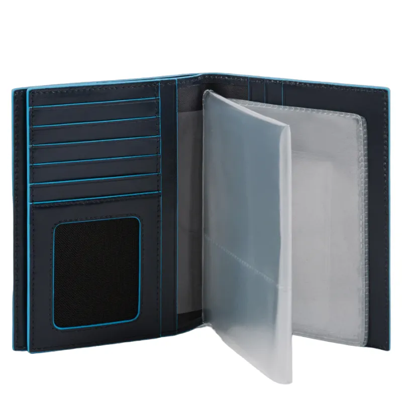 Piquadro B2 leather passport holder, blue