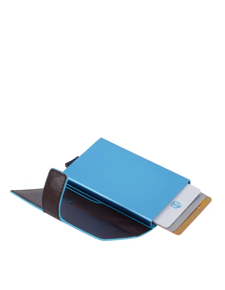 Piquadro B2 Metal and leather credit card holder with easy slide-out, dark brown