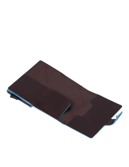 Porta banconote e carte di credito con sistema scorrevole Piquadro Blue Square, mogano