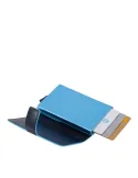Piquadro B2 Metal and leather credit card holder with easy slide-out, blue