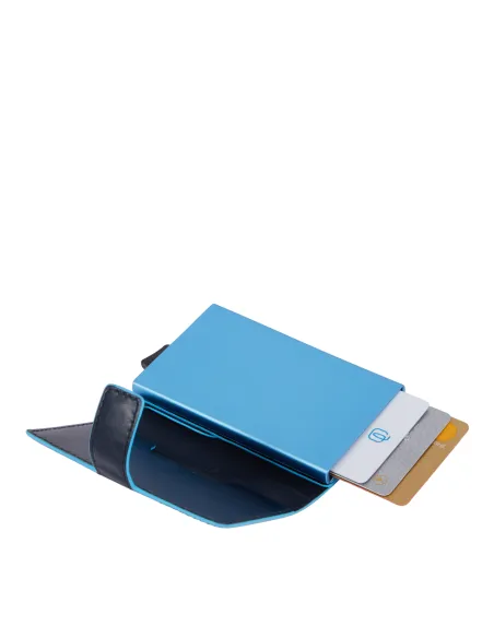 Piquadro B2 Metal and leather credit card holder with easy slide-out, blue