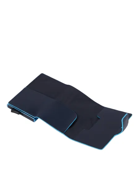 Piquadro B2 Metal and leather credit card holder with easy slide-out, blue