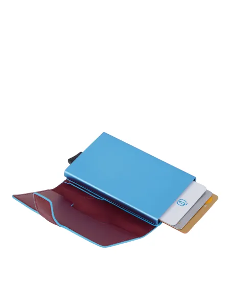 Piquadro B2 Metal and leather credit card holder with easy slide-out, red