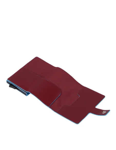 Piquadro B2 Metal and leather credit card holder with easy slide-out, red