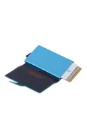 Piquadro B2 Metal and leather credit card holder with easy slide-out, brown-blue