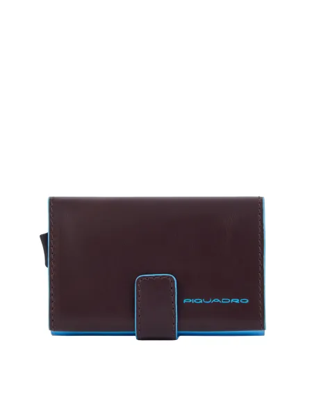 Porta banconote e carte di credito con sistema scorrevole Piquadro Blue Square, marrone-blu