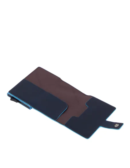 Porta banconote e carte di credito con sistema scorrevole Piquadro Blue Square, marrone-blu