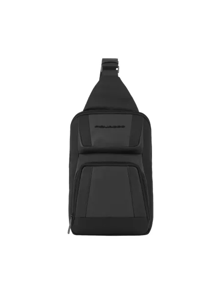 Piquadro Wallaby Mono sling bag in recycled fabric with iPad®mini compartment, black