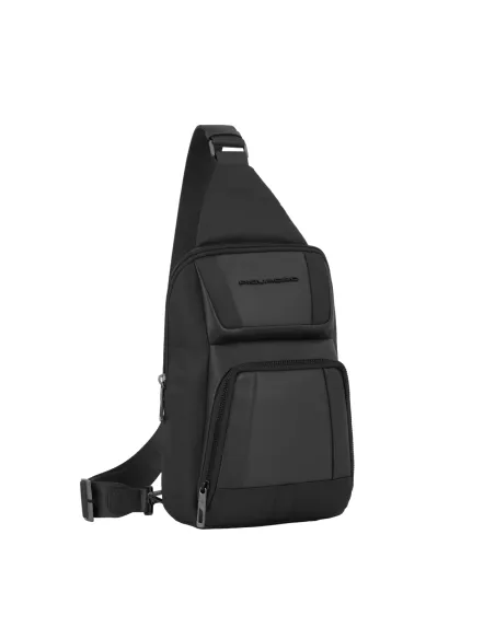 Monospalla Piquadro Wallaby in tessuto e pelle, nero