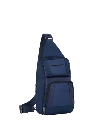 Piquadro Wallaby Mono sling bag in recycled fabric with iPad®mini compartment, blue