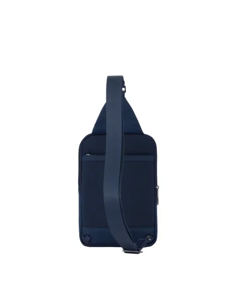 Piquadro Wallaby Mono sling bag in recycled fabric with iPad®mini compartment, blue