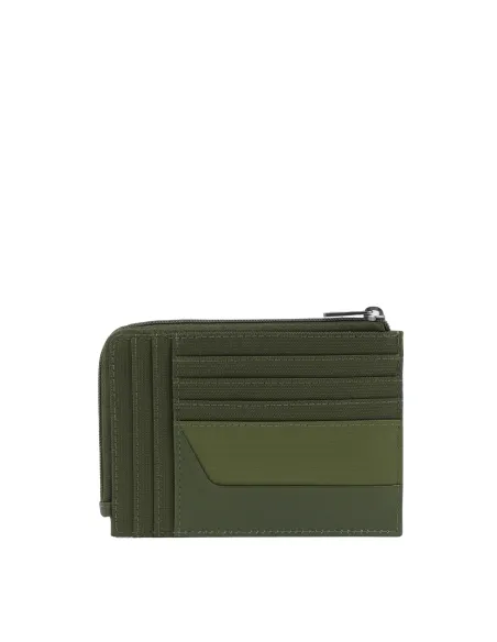 Bustina porta monete con zip e fessure per carte di credito Piquadro Wallaby, verde