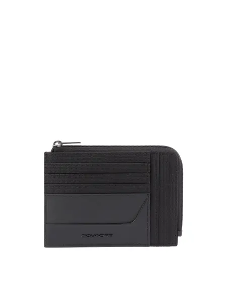 Bustina porta monete con zip e fessure per carte di credito Piquadro Wallaby, nera