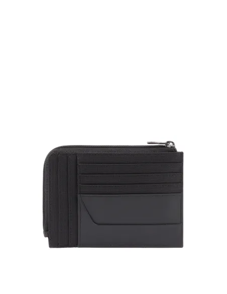 Bustina porta monete con zip e fessure per carte di credito Piquadro Wallaby, nera