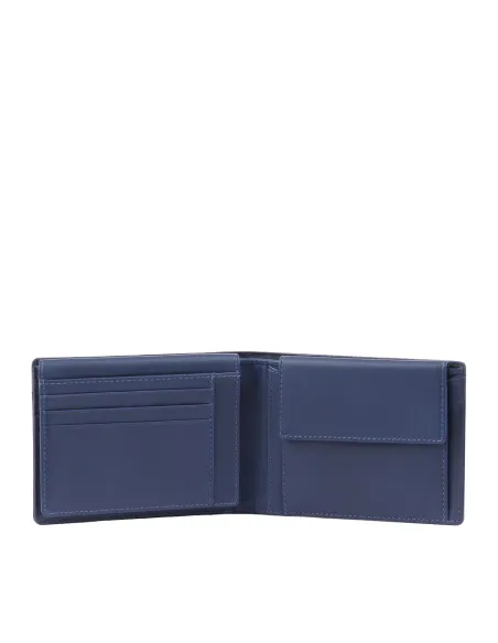 Piquadro Wallaby leather men's wallet with flip up ID window, blue