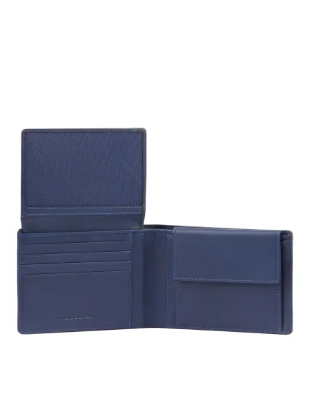 Piquadro Wallaby leather men's wallet with flip up ID window, blue