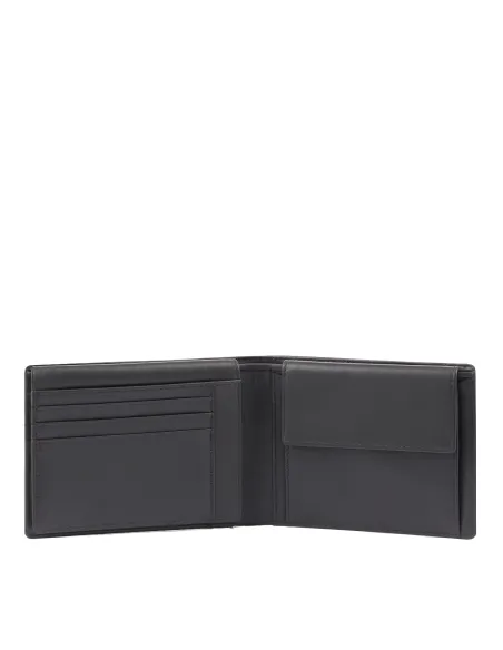 Piquadro Wallaby leather men's wallet with flip up ID window, black