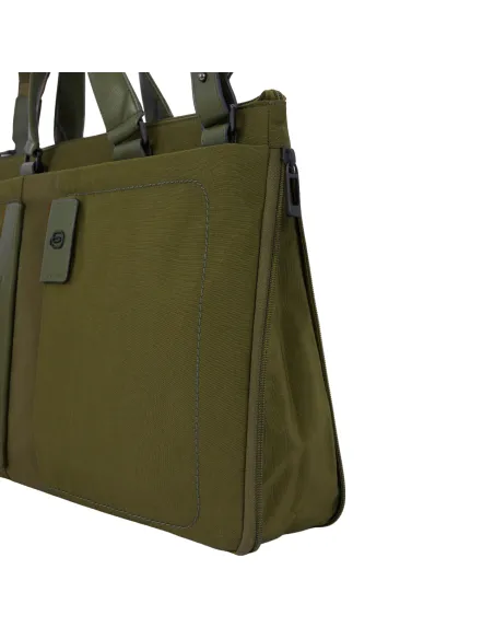 Piquadro P16 Special2 erweiterbare Aktentasche aus recyceltem Stoff und Leder, grün