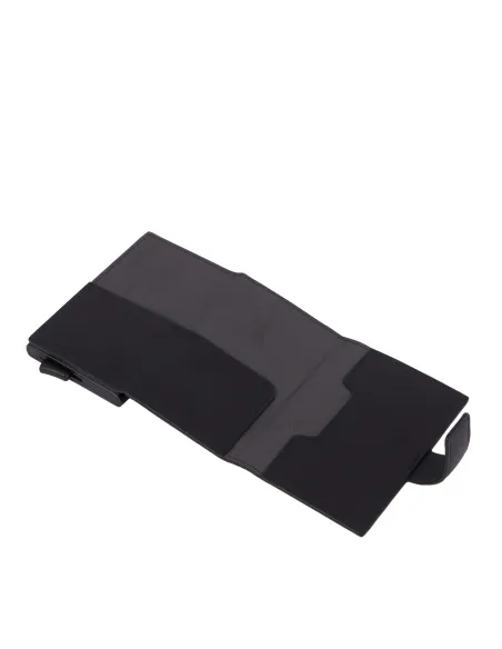 Piquadro Tiger Metal and leather credit card holder with easy slide-out, black