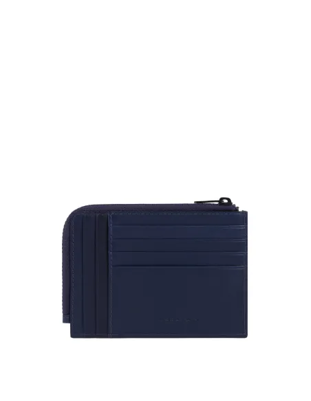 Piquadro Tiger Zipper coin pouch with document holder and credit card slots, blue