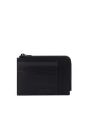 Piquadro Tiger Zipper coin pouch with document holder and credit card slots, black