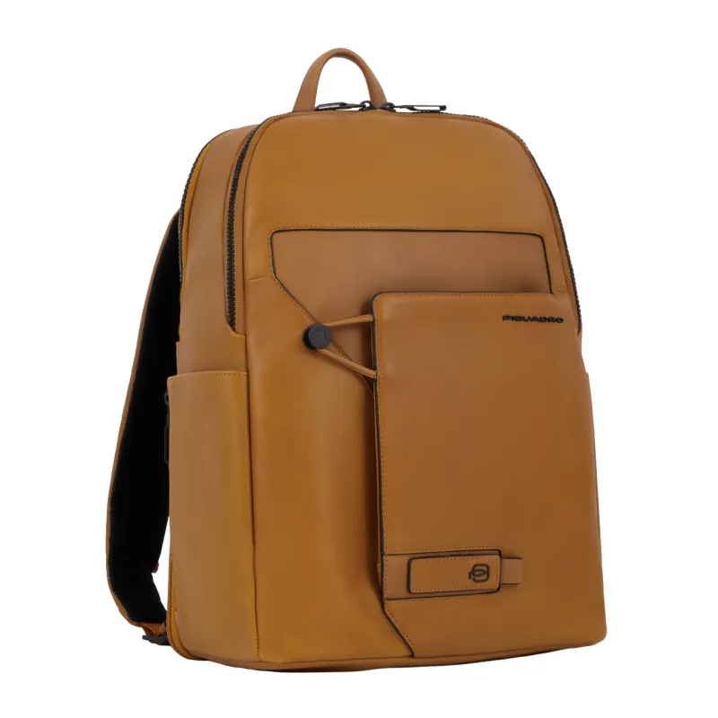 Zaino in pelle Piquadro Aye porta pc da 14, giallo 2