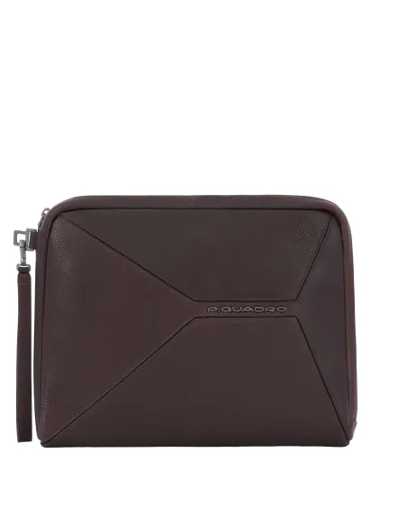 Piquadro Rhino iPad® men's clutch with wrist strap, dark brown