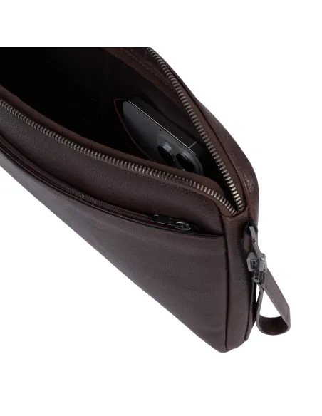 Pochette in pelle con manico Piquadro Rhino, moro