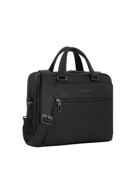 Piquadro Rhino Two-handles laptop briefcase with shoulder strap, black