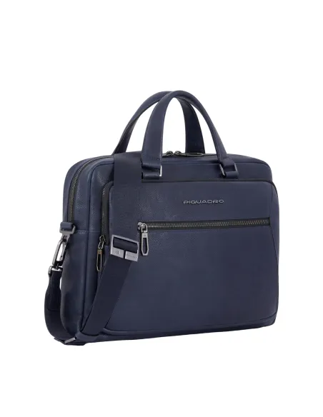 Piquadro Rhino Two-handles laptop briefcase with shoulder strap, blue