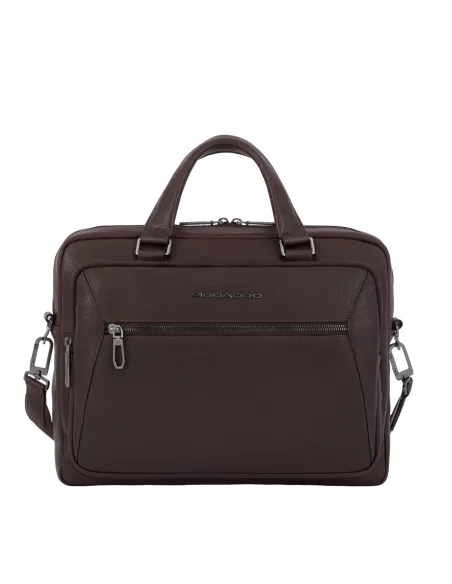 Piquadro Rhino Two-handles laptop briefcase with shoulder strap, dark brown