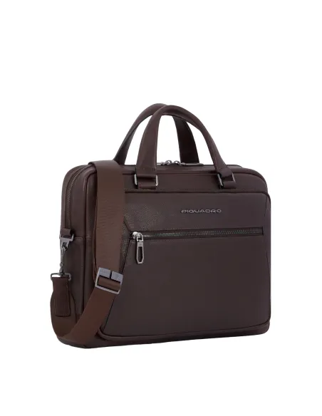 Piquadro Rhino Two-handles laptop briefcase with shoulder strap, dark brown