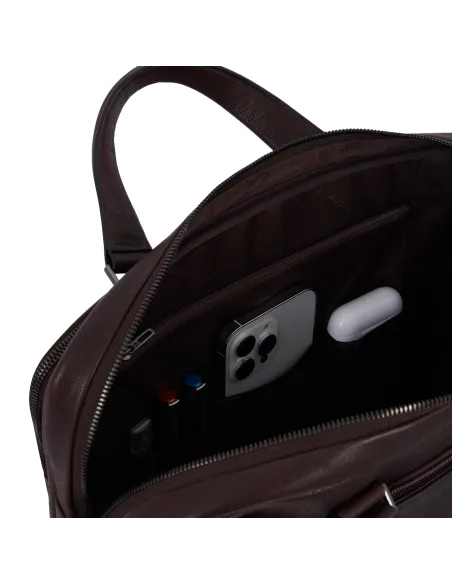 Piquadro Rhino Two-handles laptop briefcase with shoulder strap, dark brown